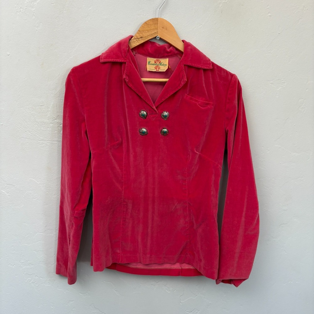 Thunderbird Fashions Vintage Top Women Size Small Pink Velvet Southwestern FLAW
